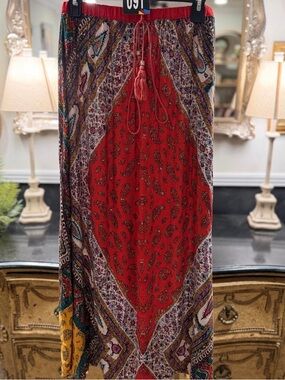 Bohemian Red Paisley Maxi Skirt